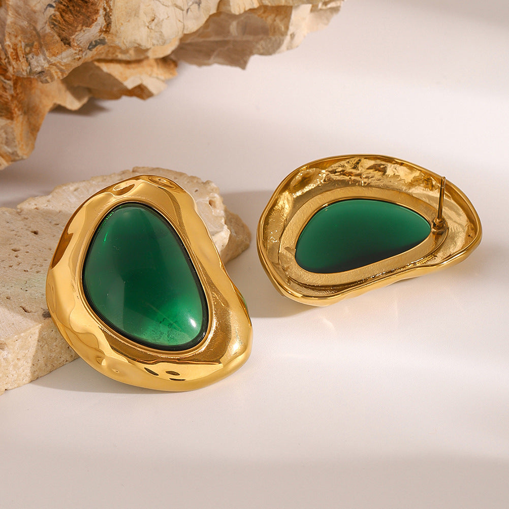 Emerald Gold stone Earrings