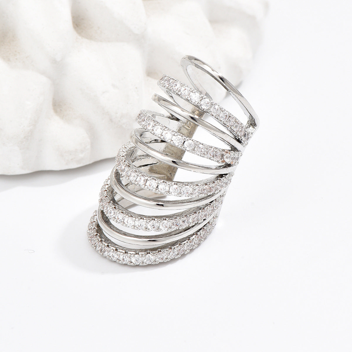 Silver Spiral Ear Cuff – Adjustable Multi-Band CZ Statement Jewelry