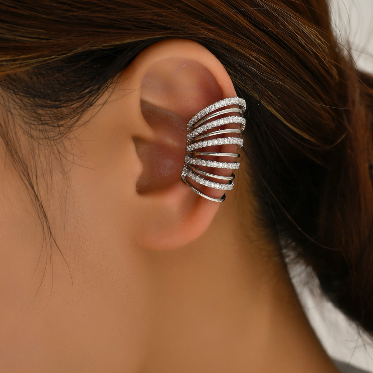 Silver Spiral Ear Cuff – Adjustable Multi-Band CZ Statement Jewelry