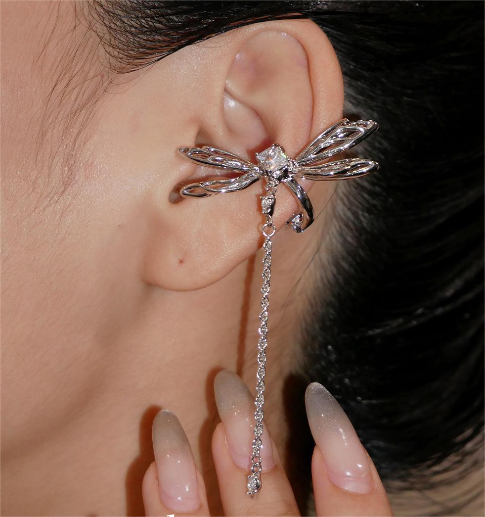Iris Dragonfly Drop Earrings – Silver Wings & Gemstone Chain Dangle