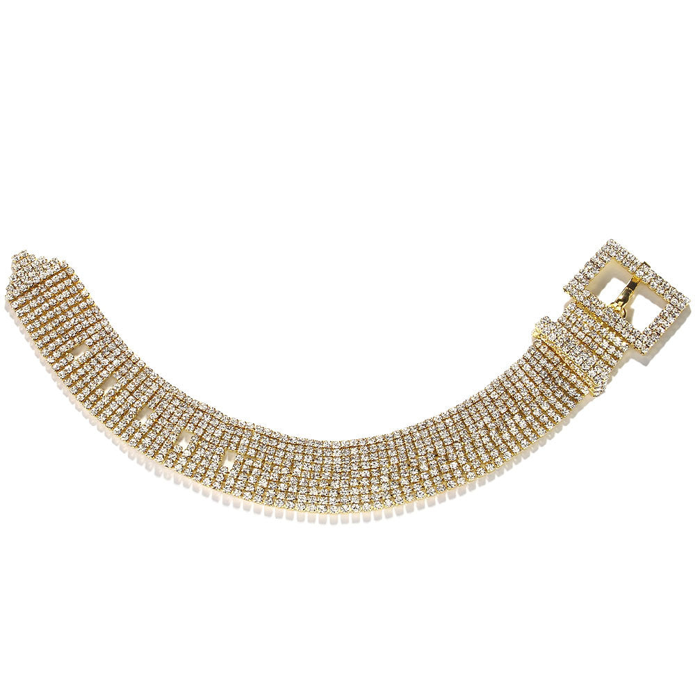 Rhinestone Opera Fringe Bracelet – Gold-Tone Statement Cuff with Cascading Sparkle