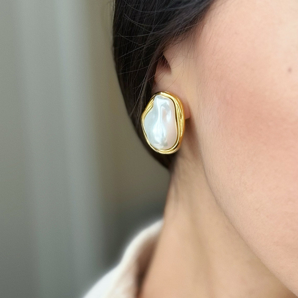Organic Pearl Drop Stud Earrings – Waterproof Hypoallergenic Gold Plated Imitation Jewelry