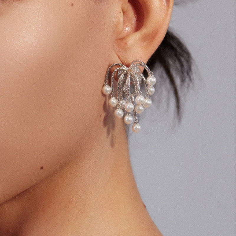 Archipelago Pearl Waterfall Earrings – Cascading Silver Arches with Freshwater Pearls