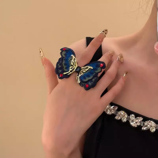 Blue Monarch Butterfly Adjustable Ring