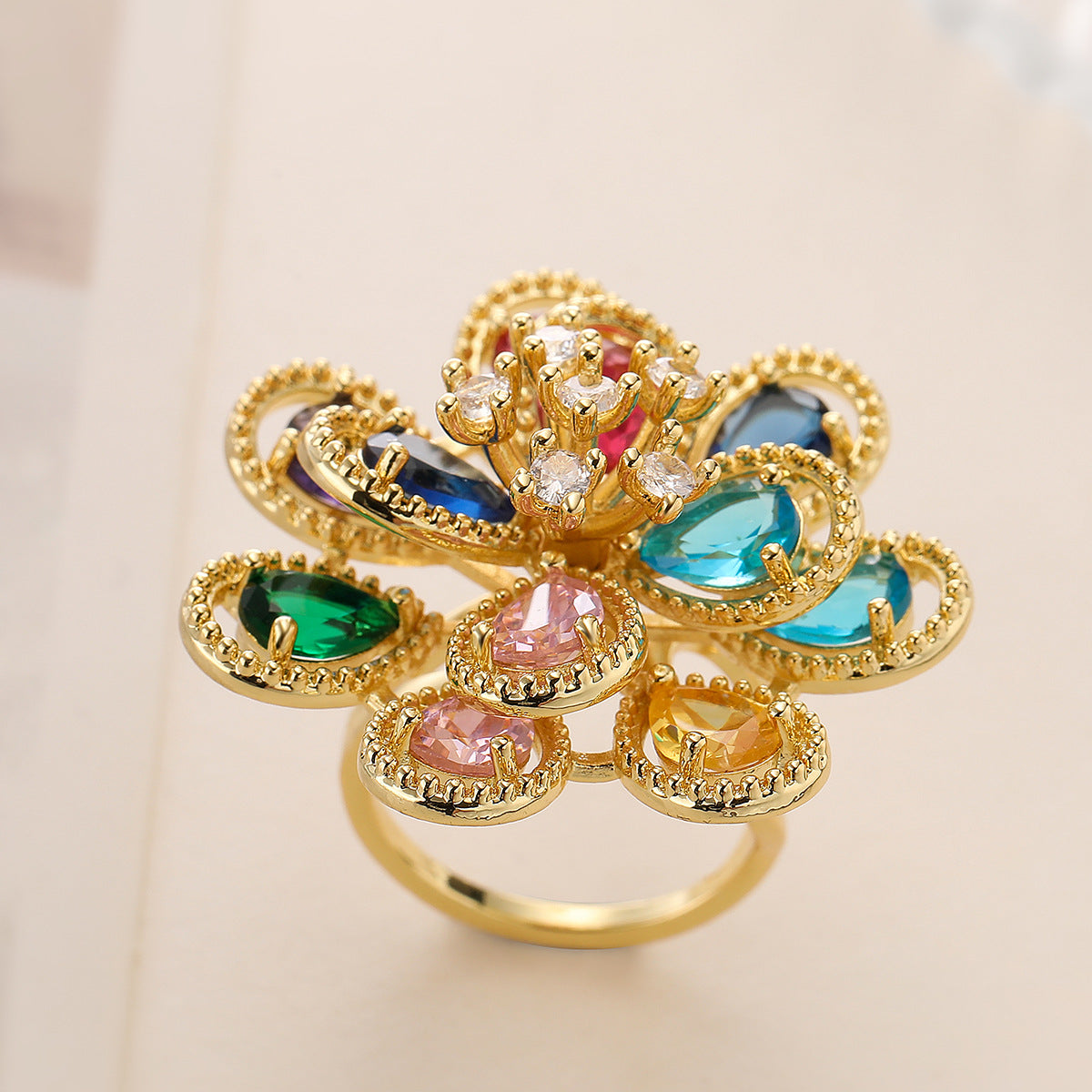 Rainbow Blossom Ring – Colorful Statement Sparkler | AdornbyIris