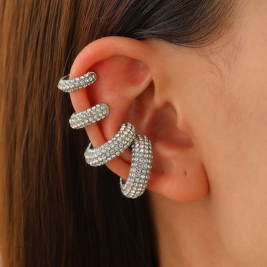Diamond Stud Hoops Cluster of 4 - Silver