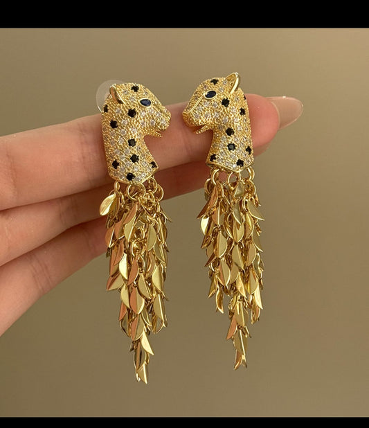 Golden Panther Luxe Drop Earrings – Gold Plated Statement Jewelry.