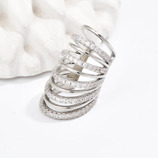 Silver Spiral Ear Cuff – Adjustable Multi-Band CZ Statement Jewelry