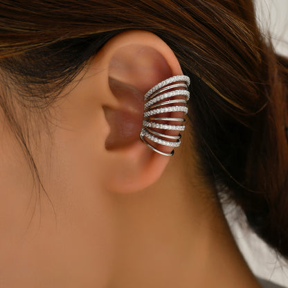 Silver Spiral Ear Cuff – Adjustable Multi-Band CZ Statement Jewelry
