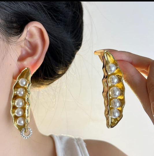 Golden Pod Pearl Earrings.