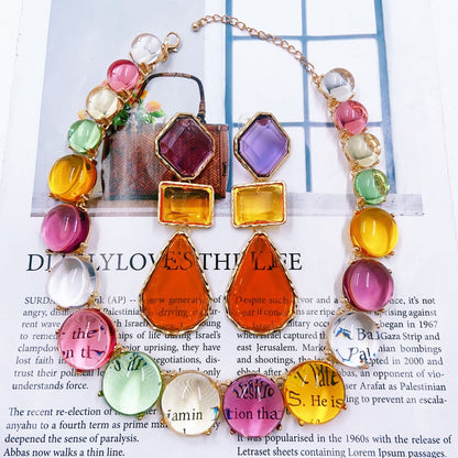 Colorful beaded necklace on a newspaper background
