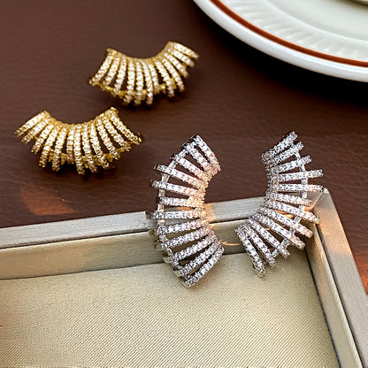 Radiant Fan-Shaped Silver Earrings – CZ Diamond Statement Imitation Jewelry