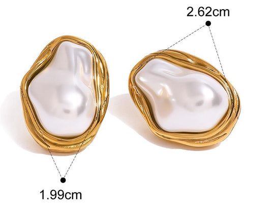 Organic Pearl Drop Stud Earrings – Waterproof Hypoallergenic Gold Plated Imitation Jewelry
