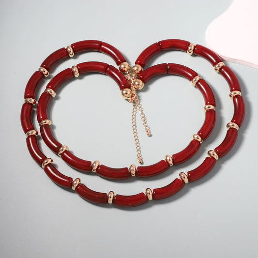 Crimson Heart Dual-Strand Necklace – Red Resin Beads with Gold Accents & Adjustable Clasp