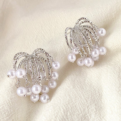 Archipelago Pearl Waterfall Earrings – Cascading Silver Arches with Freshwater Pearls