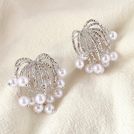 Archipelago Pearl Waterfall Earrings – Cascading Silver Arches with Freshwater Pearls
