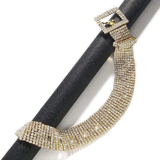 Rhinestone Opera Fringe Bracelet – Gold-Tone Statement Cuff with Cascading Sparkle