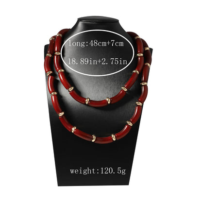 Crimson Heart Dual-Strand Necklace – Red Resin Beads with Gold Accents & Adjustable Clasp