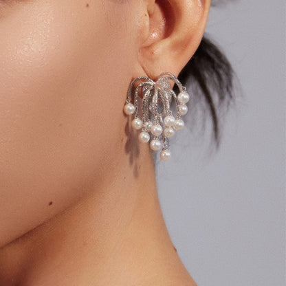 Archipelago Pearl Waterfall Earrings – Cascading Silver Arches with Freshwater Pearls