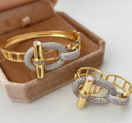 Rope Bond Duo – Gold & Silver Textured Bracelet Ring Set for Bold Connection